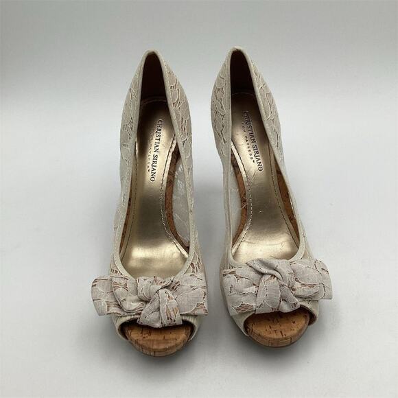 Christian Siriano White Lace Peep Toe Heels Size 10 Formal Bow Detail - Picture 5 of 10